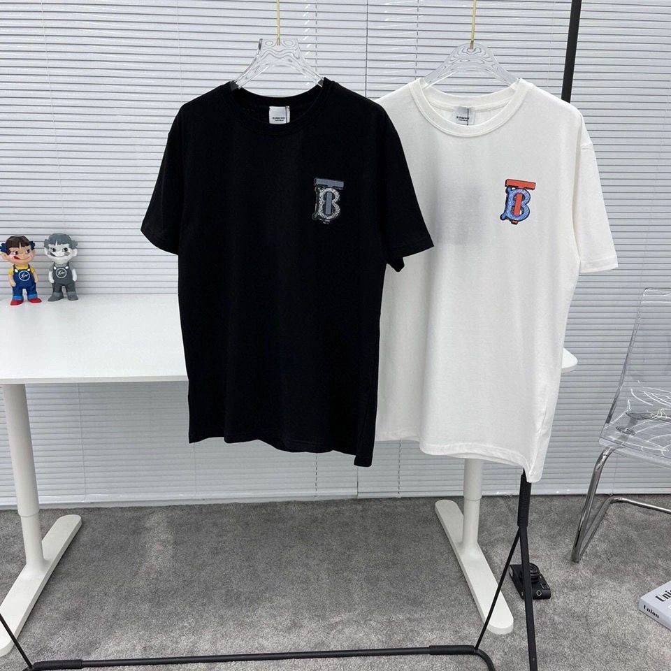 Áo Thun Burberry Tay Ngắn Cổ Tròn Bằng Cotton Nguyên Chất In Họa Tiết Nhãn Dán Đơn Giản Thời Trang Phong Cách Hàn Quốc Cho Cặp Đôi