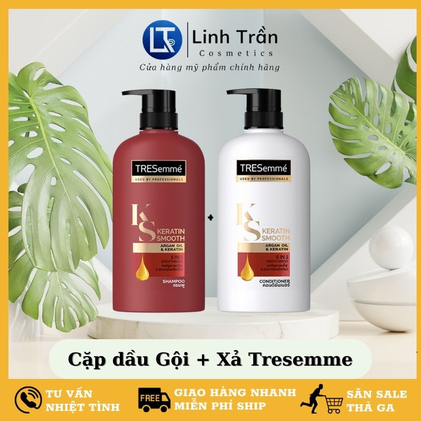 Cặp dầu xả và gội TRESemme 450G chai đỏ trắng Thái Lan mềm mượt cho tóc cao cấp