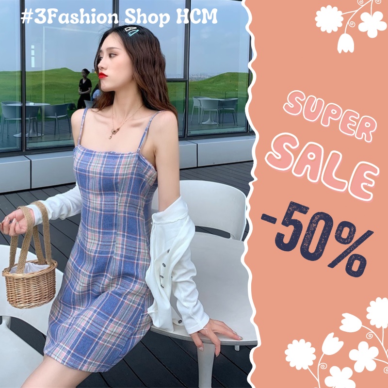 Đầm Hai Dây Kẻ Ô Caro Ulzzang Ngọt Ngào Xinh Xắn Vải Thun Mềm Êm Thoáng Mát - MSP D28