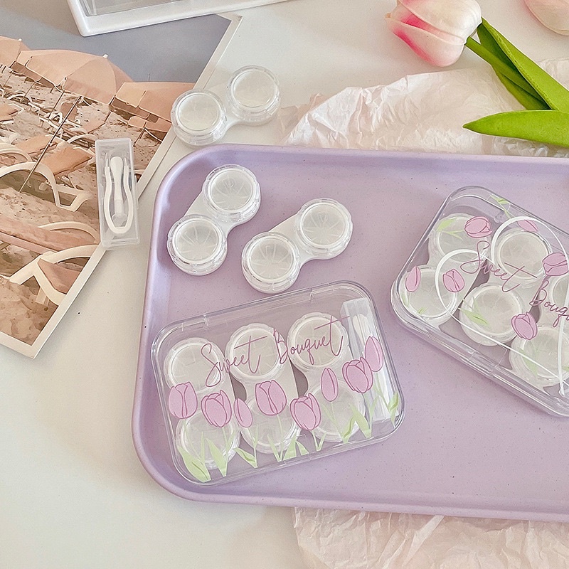 Khay Lens 3 Cặp Hoa Tulip - Case Đựng Lens