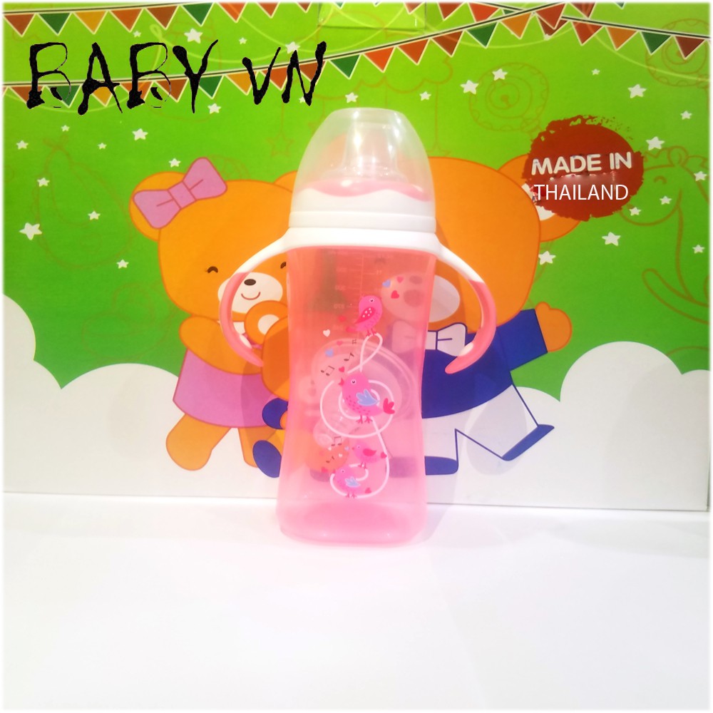 Bình sữa cổ rộng cho bé Rabbit Thái Lan 360Ml, Dung tích lớn núm dày, Tặng ngay núm mỏ vịt