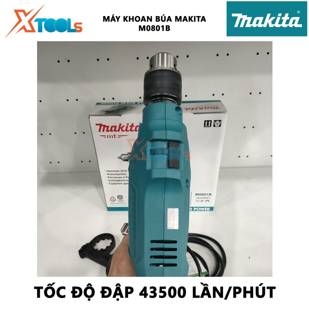 Máy khoan búa Makita M0801B | máy khoan cầm tay công suất 500W tốc độ đập 0 - 43500 l/p tốc độ không tải 0 - 2900 v/p vặ
