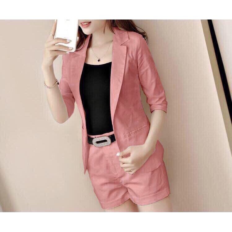 Set Vest 3 Món Kèm Nịt Cao Cấp - Bộ Vest Short Nữ Kaki Phối Áo Trong Thun Dệt Loại 1 | BigBuy360 - bigbuy360.vn