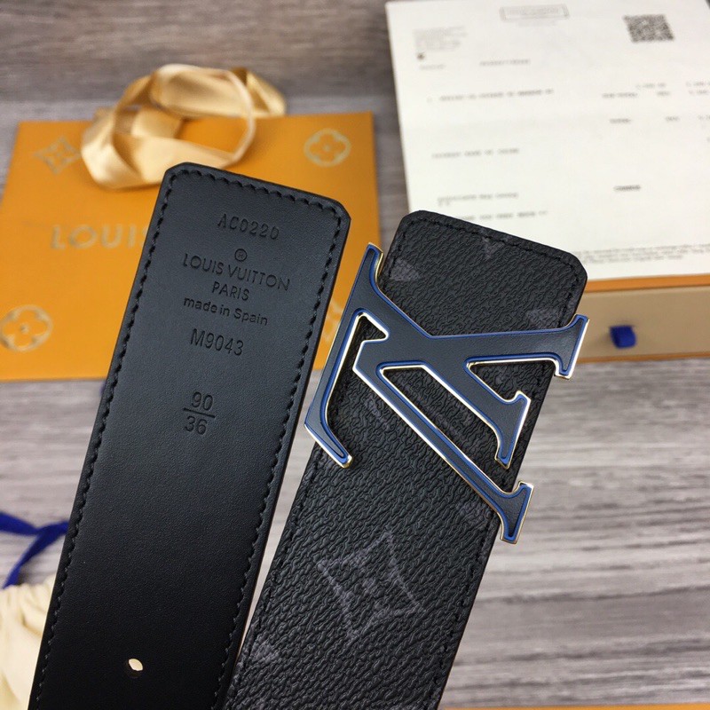 Thắt lưng da nam hai mặt dây to da in logo khoá thép chống phai màu louis vuitton LV