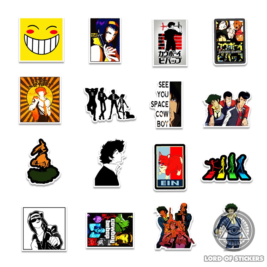 Set 50 Miếng Dán Cowboy Bebop Sticker Hoạt Hình Anime Manga Chống Thấm Nước Trang Trí Mũ Bảo Hiểm, Ván Trượt, Laptop, Sổ