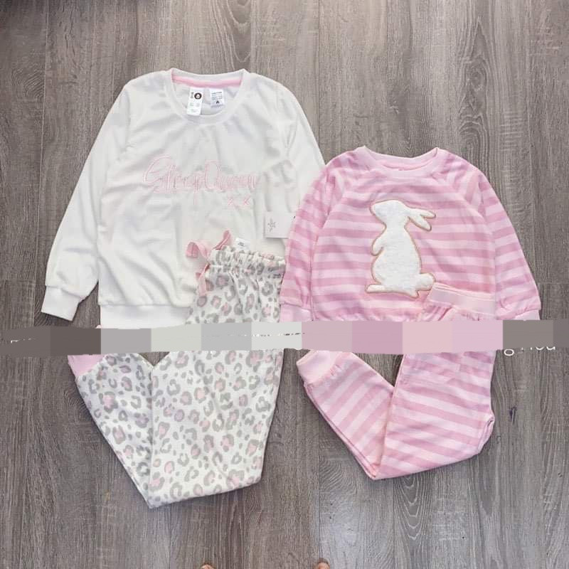Bộ băng lông dài tay thỏ hồng cho bé gái và mẹ
