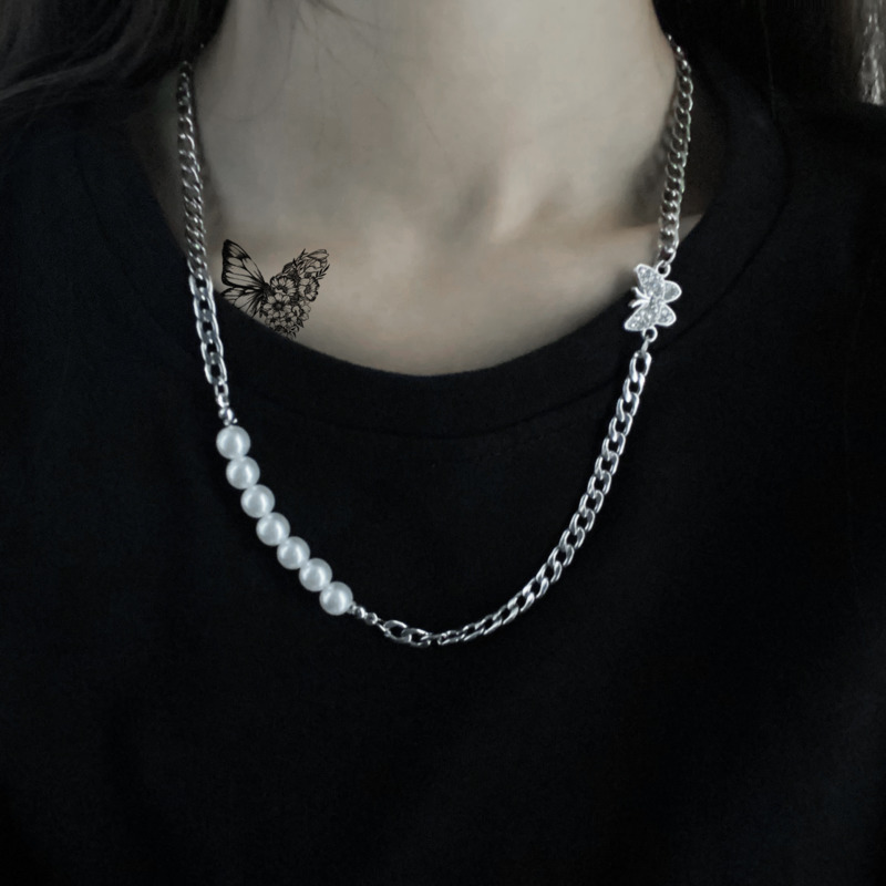 Dây Chuyền Mặt Bướm Đính Ngọc Trai Thời Trang Unisex 22621