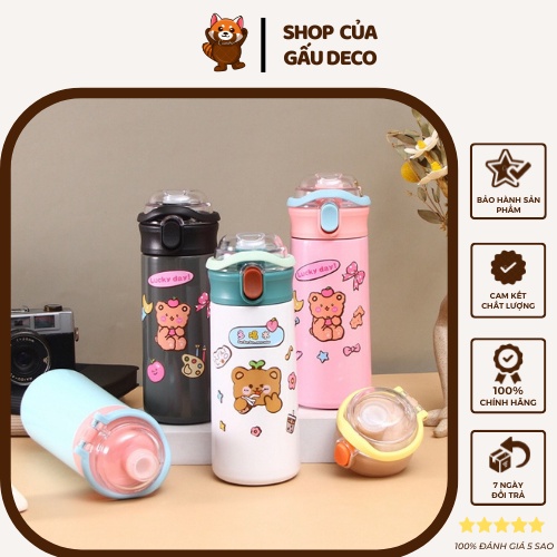 Bình giữ nhiệt nóng lạnh, dung tích  550ml, Nắp bật chống rò rỉ, Có ống hút, Inox 304 an toàn cho bé - TẶNG STICKER 2D