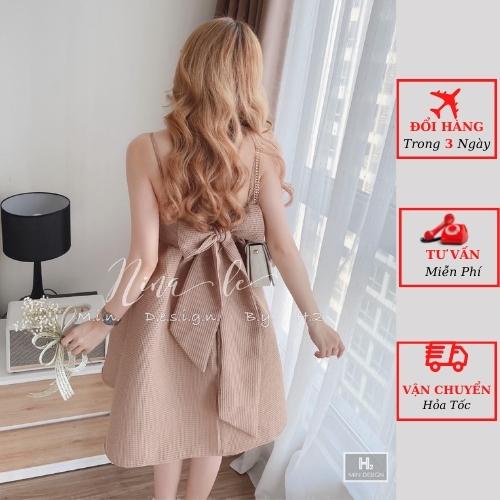 Váy babydoll nữ 2 dây thắt nơ lưng dáng suông tiểu thư bánh bèo ulzzang Hàn Quốc đi biển