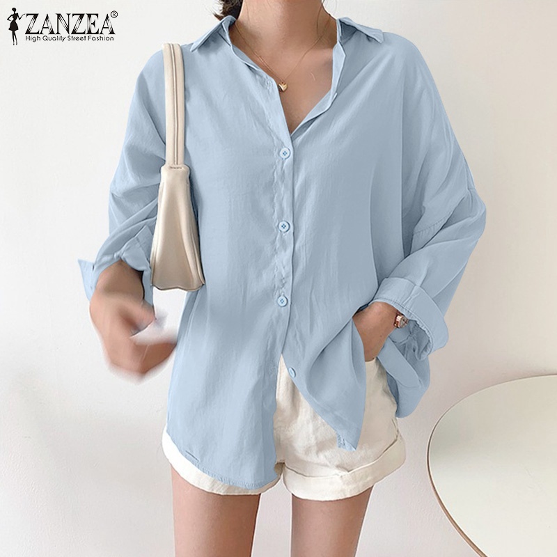Áo kiểu ZANZEA tay dài cổ bẻ dáng rộng cá tính hợp thời trang công sở thường ngày cho nữ
