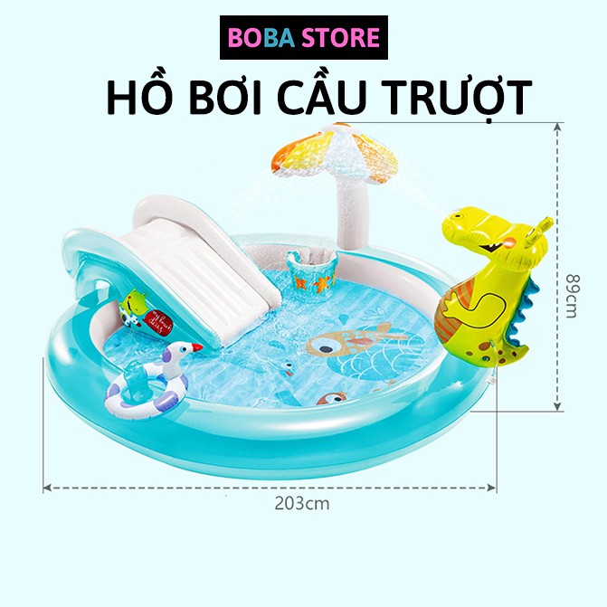Bể Bơi Hồ Bơi Diệu Kỳ Khủng Long phun nước BoBa Store Bể phao có cầu trượt cho bé mẫu mới 2021
