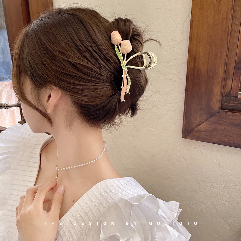 iF YOU Kẹp Tóc Kim Loại Hình Hoa Tulip / Cá Mập Phong Cách Vintage Thanh Lịch Cho Nữ