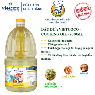 (Cooking oil) Dầu Dừa Tinh Luyện Vietcoco  - 2 LÍT  ( Dầu chiên xào)