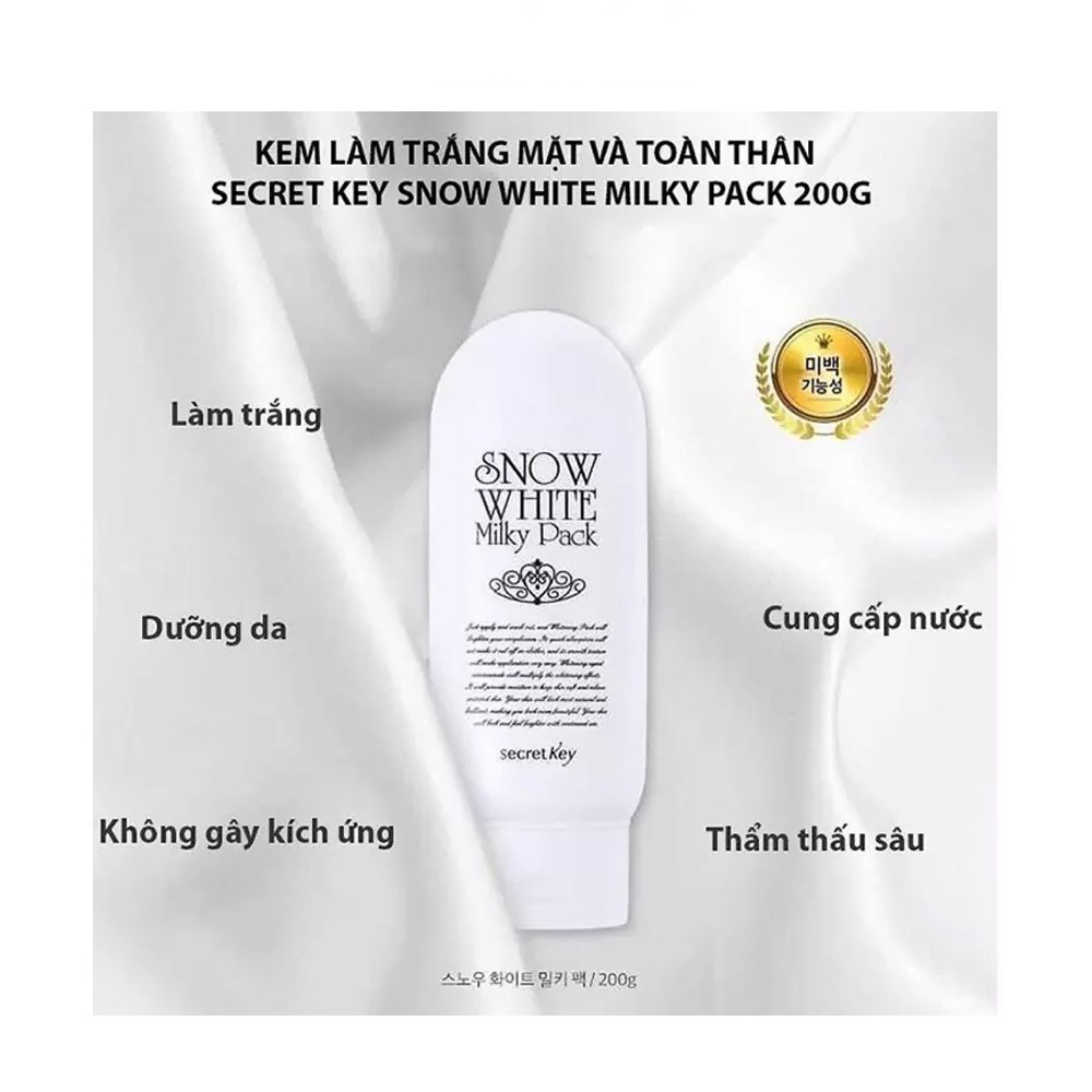 Kem Ủ Trắng Da Dành Cho Mặt Và Cơ Thể Secret Key Snow White Milky Pack 200g