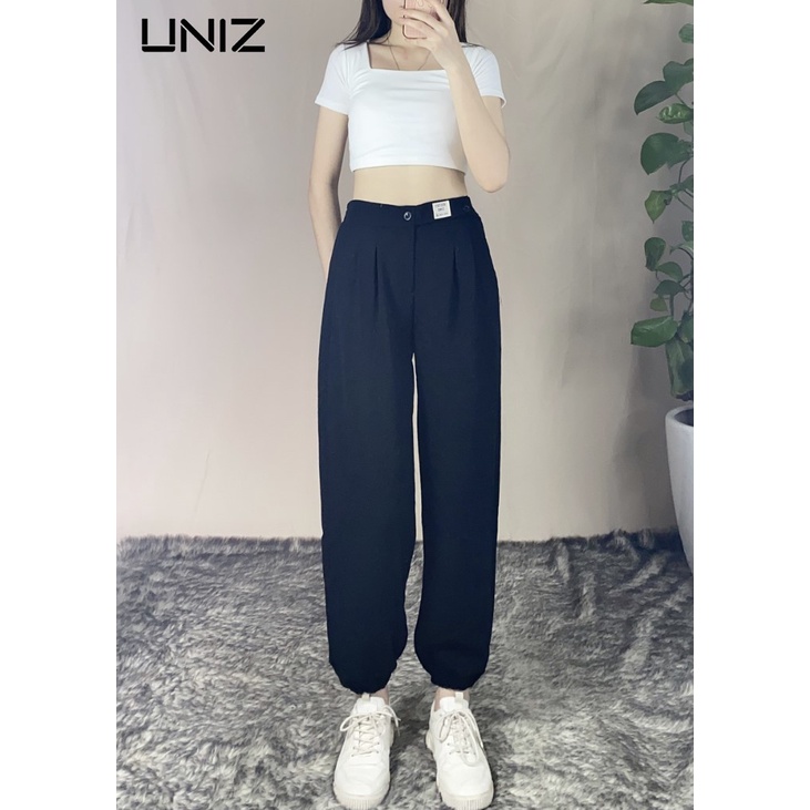 Quần Jogger Nữ Bo Gấu UNIZ (2 Màu), Unisex, Cạp Mac, Dáng Dài, Form Thụng, Vải Ruby, Mềm Nhẹ, Không Bai Xù