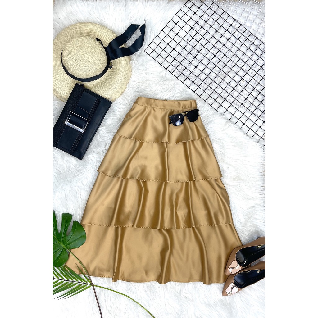 [Mã WABRGM11 giảm 10% đơn 250K] Chân váy nữ xếp tầng GUMAC phong cách tiểu thư màu nâu VB598 | BigBuy360 - bigbuy360.vn