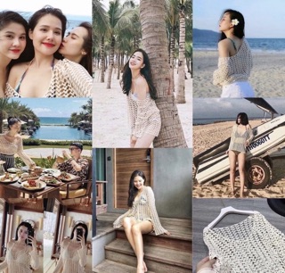 Áo choàng/ khoác lưới đi biển (trắng/ kem)