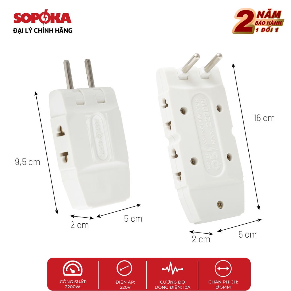 Ổ cắm chia điện đa năng thông minh 3 cửa, 5 cửa Sopoka Q3A Q5A chịu tải 2200W nhỏ gọn, xoay gập dễ dàng