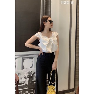 Áo croptop nữ cổ vuông nơ to ngang ngực nhiều màu lựa chọn