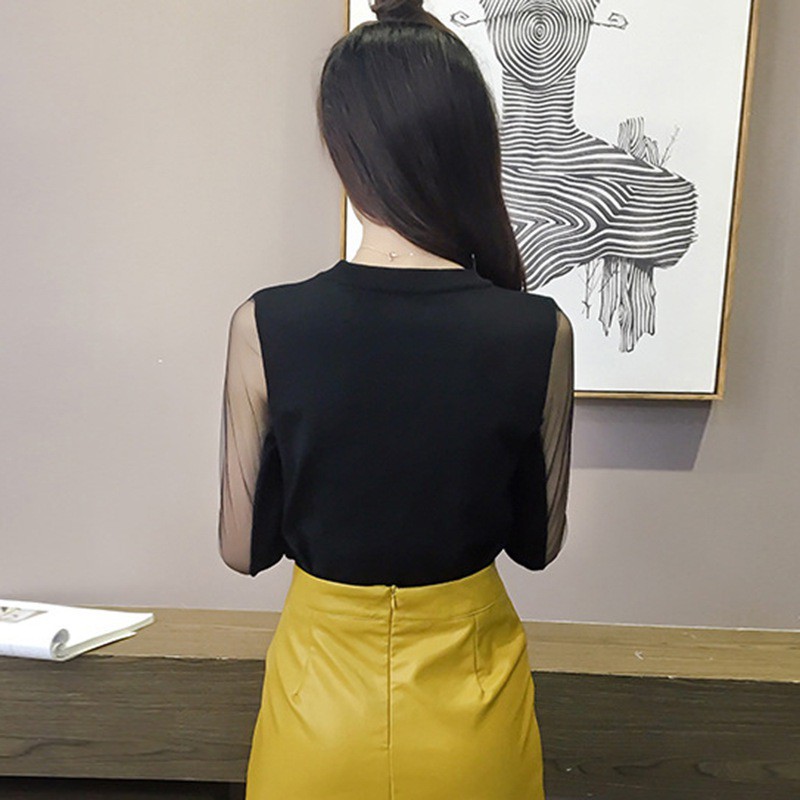 Áo tay dài phối lưới cổ chữ V thời trang cho nữ | BigBuy360 - bigbuy360.vn