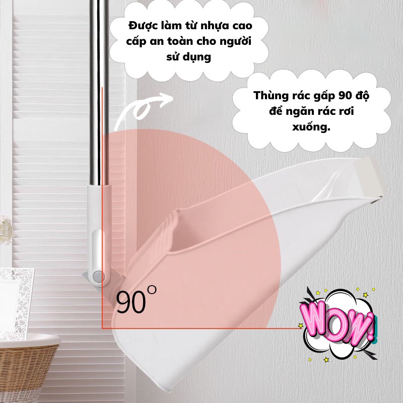 Bộ Chổi Nhựa Quét Nhà Thông Minh Kèm Hót Rác Cán Dài Gấp Gọn Tiện Dụng.Chổi Quét Nhà Xoay 180 Độ