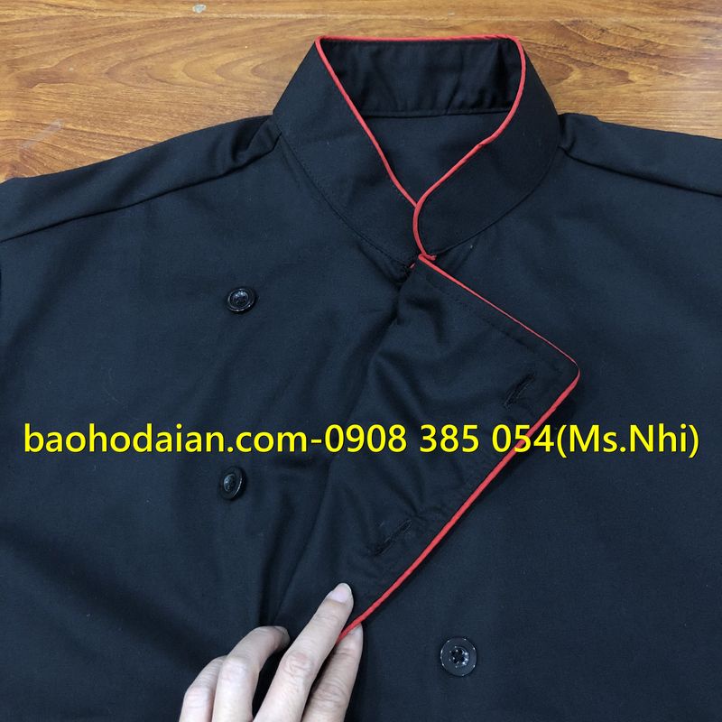 Áo đầu bếp vải kaki ngắn tay có viền đen