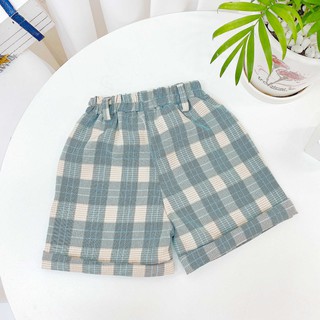 [25.6 GIẢM 40K ĐƠN 299K] Quần cho bé trai ILABY quần short kẻ cạp chun gập gấu [30IB01010421]
