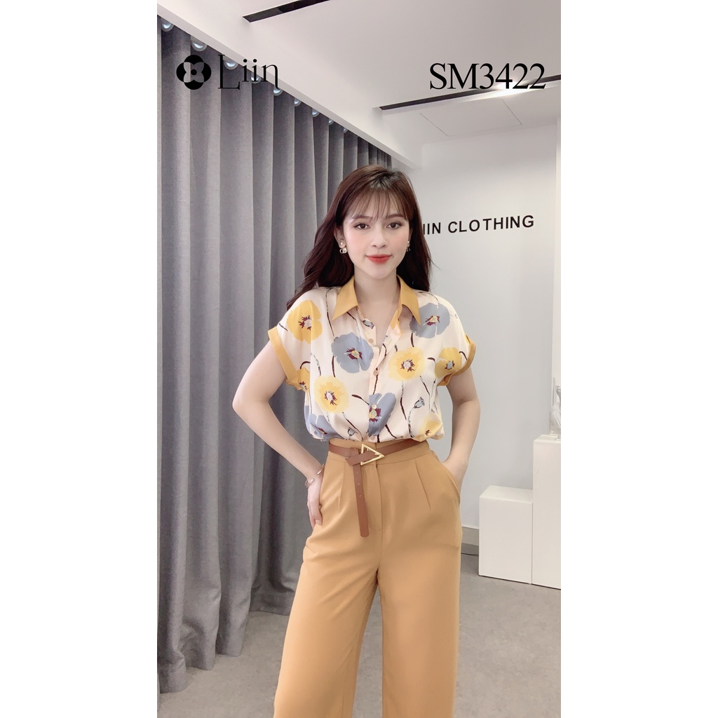 Áo sơ mi nữ Cộc Tay phối Hoa chất lụa Hàng Châu đẹp, mặc thoải mái Liin Clothing SM3422