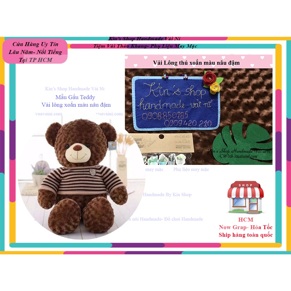 Vải lông thú xoắn hoa hồng dùng may gấu bông Teddy, gối ôm, gối sofa, làm đồ handmade