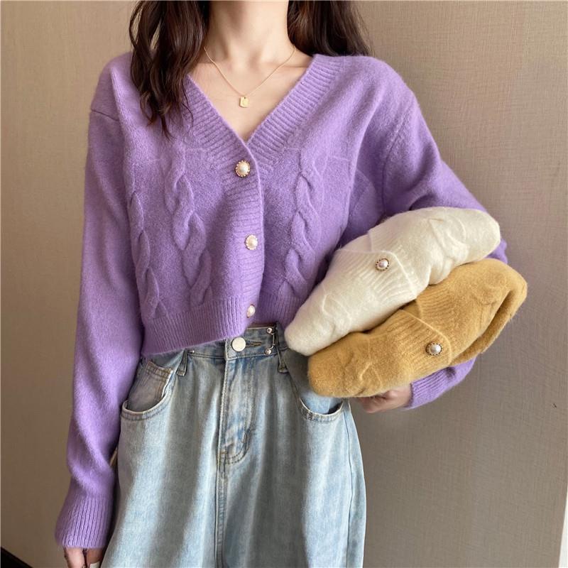 [ Mã 66CBSALE giảm 30K đơn 200K] Áo cardigan cổ chữ V tay dài kiểu croptop thời trang mùa thu trẻ trung cho nữ