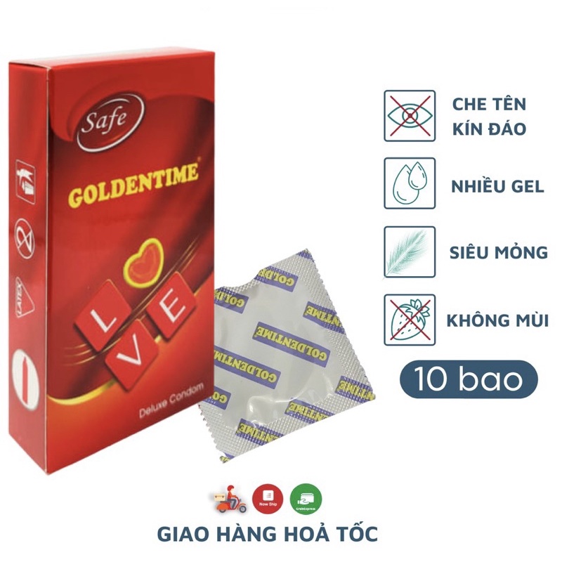 Bao Cao Su Goldentime Safe Đỏ Siêu Mỏng BCS Gia Đình , Hộp 10 Bcs