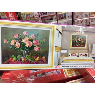 tranh đính đá bình hoa hồng tuyệt đẹp LV401 62*50cm
