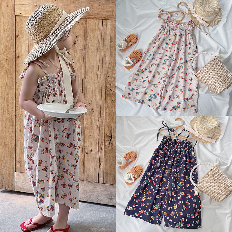 Bộ Áo Liền Quần Hai Dây Ống Rộng Thời Trang Mùa Hè Cho Bé Gái