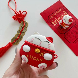 Bao bọc Silicon cho Tai nghe Airpods 1,2, 3 Pro, i11, i12 mèo thần tài Lucky may mắn ( Tặng móc treo )