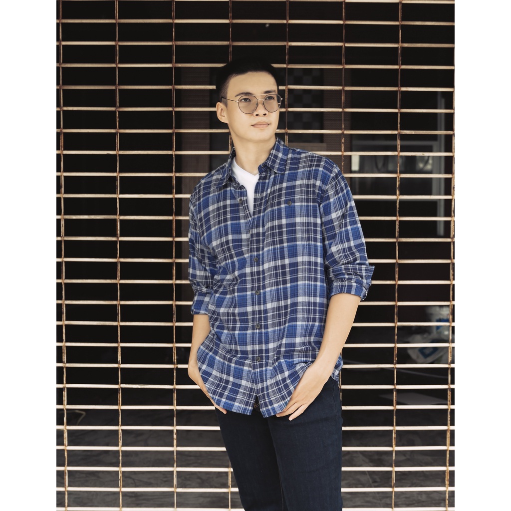 ÁO SƠ MI NAM TAY DÀI XUẤT DƯ BLUE MOUNTAIN MÀU TRẮNG XANH NHUYỄN - FO76 SHOP