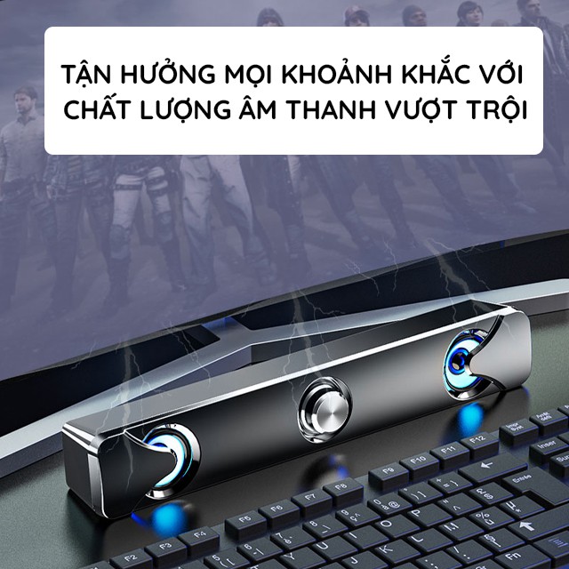 Loa Thanh Soundbar Gaming Để Bàn Sada V110  Có Đèn Led Xanh Dùng Cho Máy Vi Tính PC, Laptop, TivI