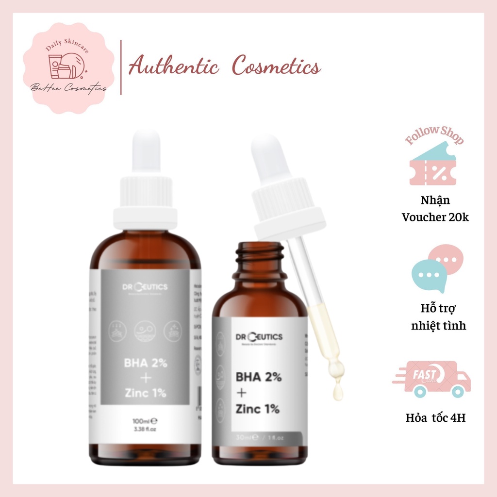 Serum Giảm Mụn Thâm &amp; Nhỏ Lỗ Chân Lông BHA 2% + Zinc 1% DrCeutics
