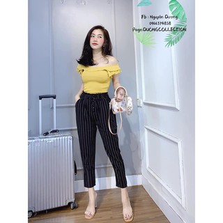 quần kẻ cạp cúc bọc