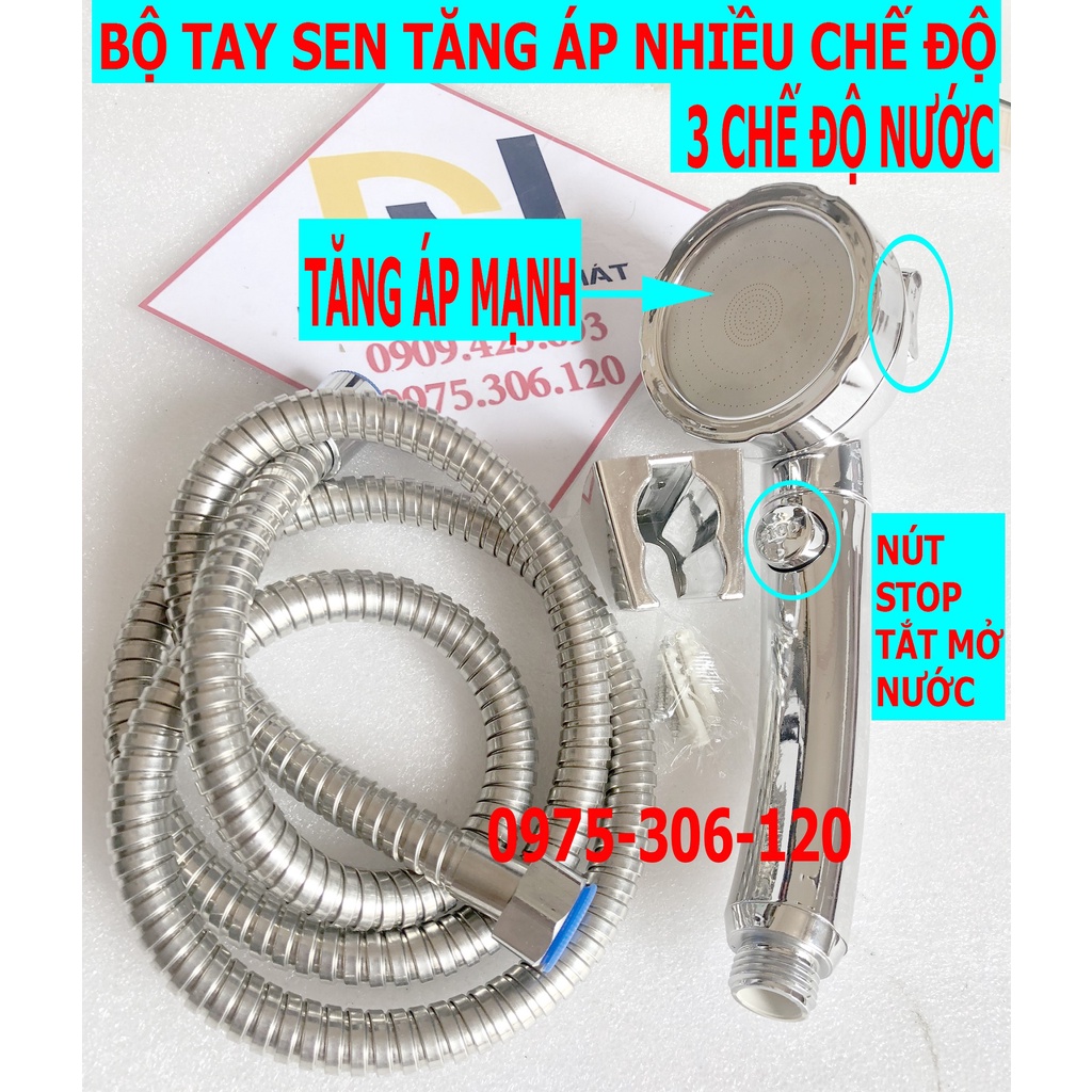 [CÓ NÚT TẮT MỞ NƯỚC ở tay cầm] Tay Sen Tắm Tăng Áp Vòi hoa sen TS13 và Dây Sen và Cài Sen có 3 chế độ xả nước