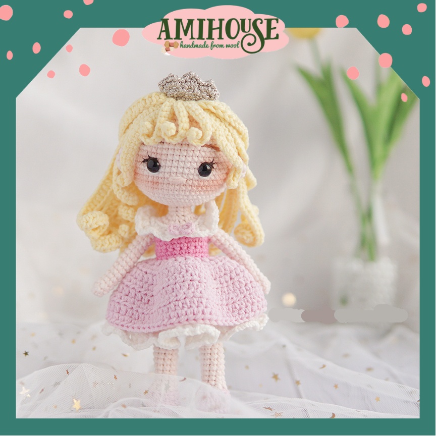 Búp bê Aurora bằng len móc handmade cho bé, búp bê len móc, 100% sợi cotton - Ami House