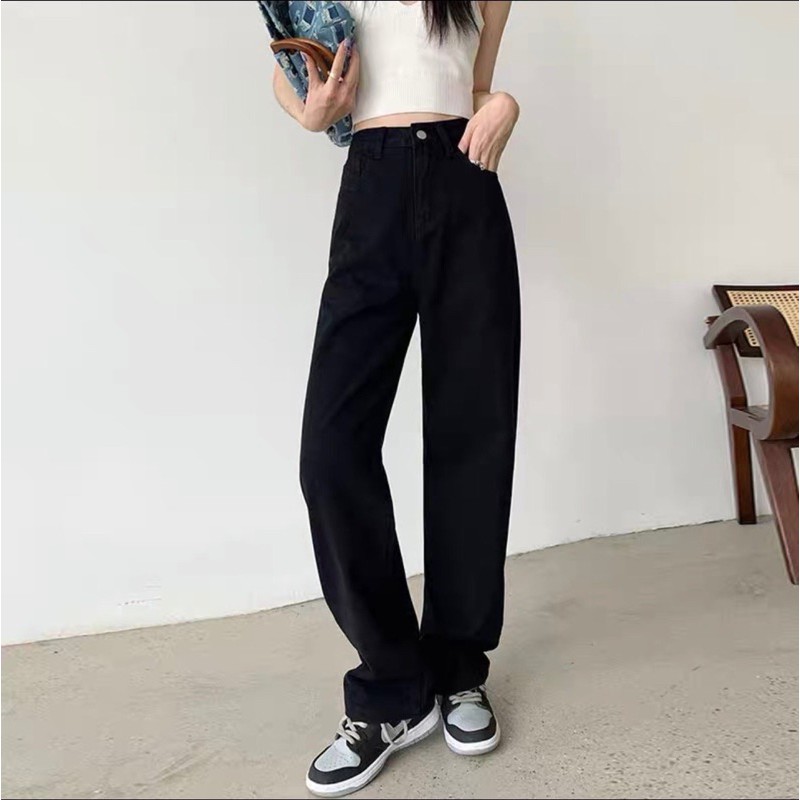 Quần baggy jean ống suông đen Ms 4099