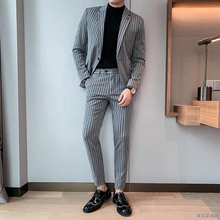 ◄❅◐Yuppie Phù Hợp Với Nam Phiên Bản Hàn Quốc Slim-fit Sọc Phù Hợp Với Nam Phù Hợp Với Đẹp Trai Slim fit Hộp Đêm Thường Ngày Hợp Thời Trang Áo Khoác Ngoài