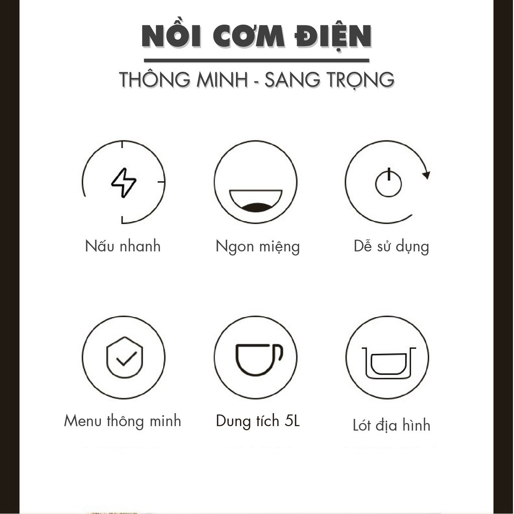 NỒI CƠM ĐIỆN TỬ 5L, Nồi Cơm Đa Năng Nấu Cháo, Chưng, Hấp, Luộc