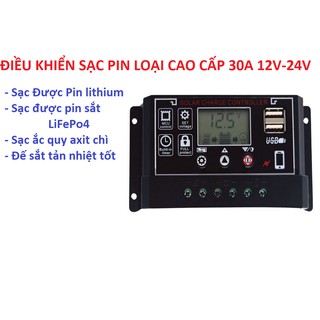 Bộ điều khiển sạc năng lượng mặt trời 30A 12V 24V LOẠI cao cấp sạc được cả pin lithium và pin sắt phốt phát LiFePo4
