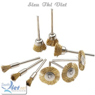 Bộ 9 chổi đồng đánh bóng, tẩy gỉ mini trục 2,35mm