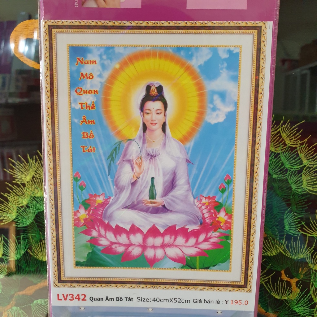 Tranh Đính Đá QUAN ÂM BỒ TÁT (ĐÁ ABC CAO CẤP). Kích Thước: 52cm x 40cm