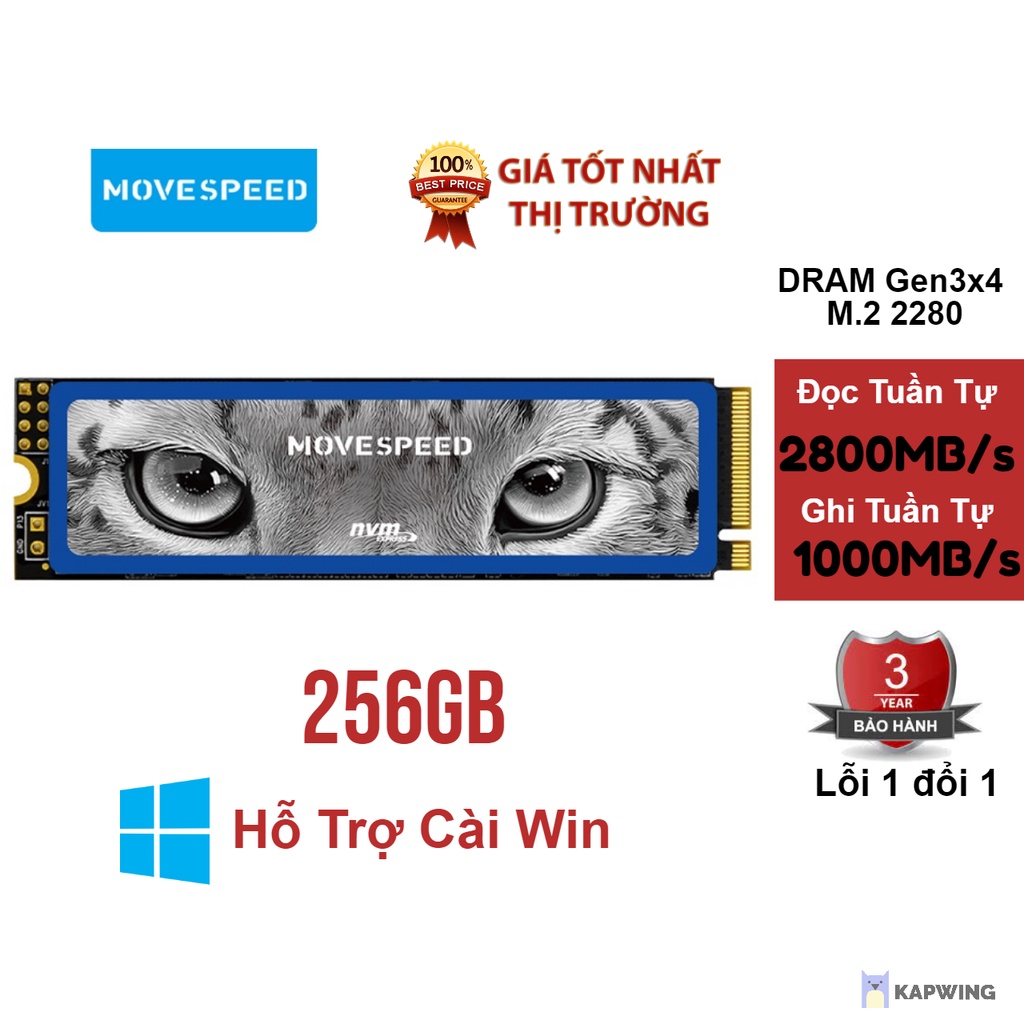 Ổ cứng ssd MOVE SPEED NVMe 256GB PCIe có DRAM Gen3x4 M.2 2280 - Full Box - , ổ ứng nvme 256gb