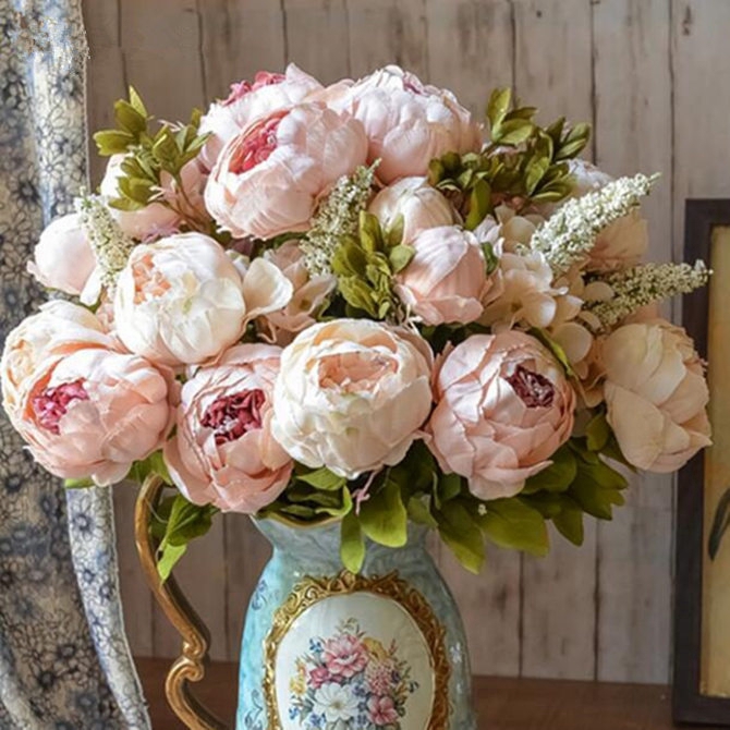 Artificial Peony Silk Fower Artificial Flowers Fall Vivid Peony Fake Leaf Wedding Home Party Xmas Decoration