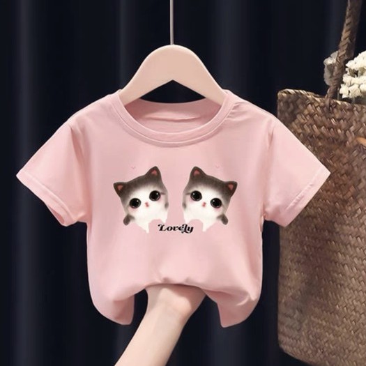 Áo thun bé gái Con Xinh cotton MÈO LOVELY, áo thun trẻ em từ 5 đến 14 tuổi