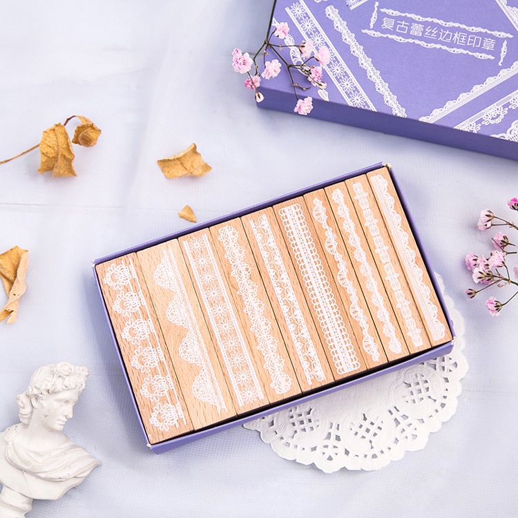 BỘ 10 con dấu stamp YUEZHEN ren dài